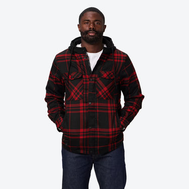 Fieldsheer Warming Mens Heated Flannel Hooded Jacket (Red) Size XL