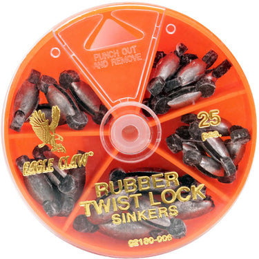 Eagle Claw Rubber Core Twist-Lock Sinkers Dial 25 Pack