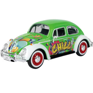 1966 Volkswagen Beetle Green with Graffiti Graphics 1/24 Diecast Model Car