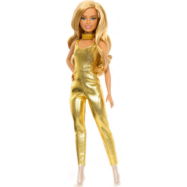 Barbie Fashionistas Doll #222, Petite With Blonde Wavy Hair, Golden Jumpsuit, 65th Anniversary