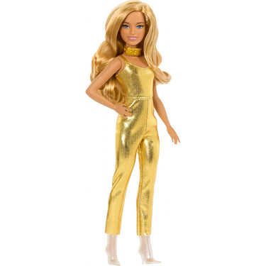 Barbie Fashionistas Doll #222, Petite With Blonde Wavy Hair, Golden Jumpsuit, 65th Anniversary