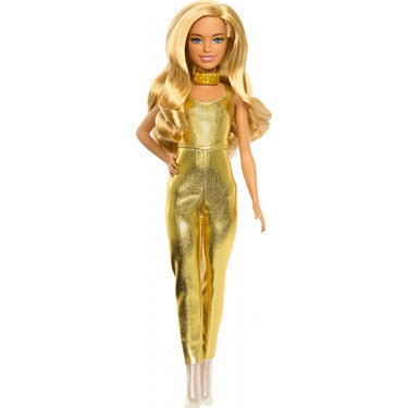 Barbie Fashionistas Doll #222, Petite With Blonde Wavy Hair, Golden Jumpsuit, 65th Anniversary