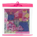 Barbie fashion 2-pack outfits in the package on a pink hanger