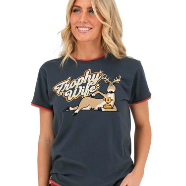 Lazy One Trophy Wife Deer Women's Regular Fit PJ Tee Size S