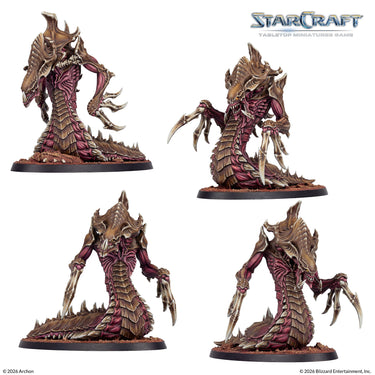 Four painted Zerg Hydralisk StarCraft miniatures