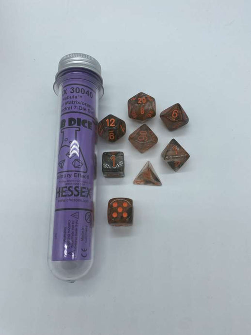 Chessex Nebula Copper-Matrix/Red Polyhedral 7-Dice Set (with bonus die)