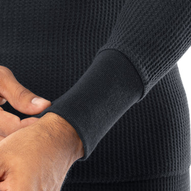 Men's XL Cotton Heavyweight Waffle Thermal Crew - Black