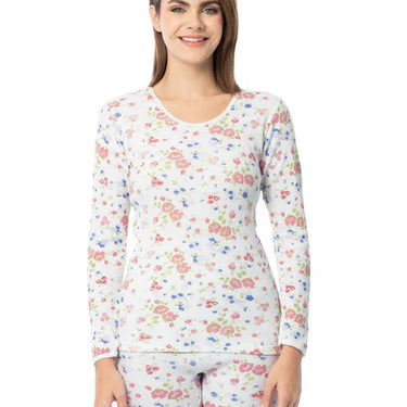 Indera Mills Women's Cotton Raschel Knit Thermal Crew (Floral) Size M