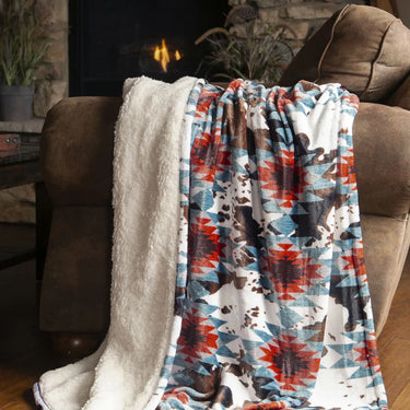 Carstens Wrangler® Southwest Cowhide Plush Sherpa Throw