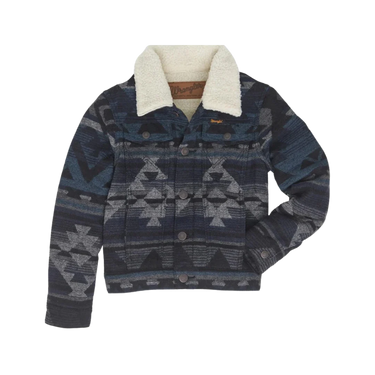 Wrangler Boys' Southwestern Print Sherpa Lined Jacket (Navy) Size L