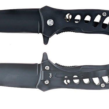 3.75" Spring Assisted Drop Point Black Survival Knife With Window Breaker & Seatbelt Cutter