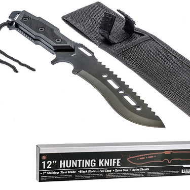 Sona Enterprises 12" Stainless Steel Full Tang Black Serrated Blade Hunting Knife