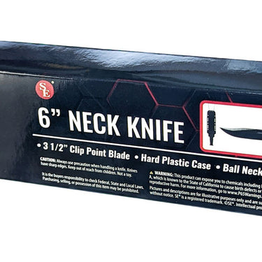 6" Clip Point Neck Knife, Black Handle/Black Blade, Ball Neck Chain