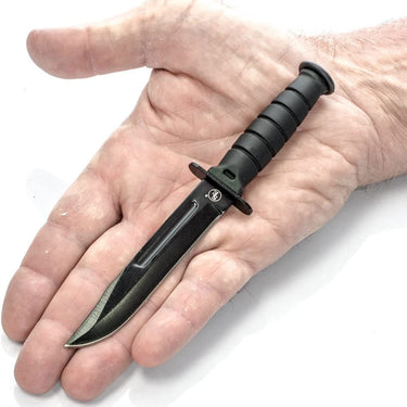 6" Clip Point Neck Knife, Black Handle/Black Blade, Ball Neck Chain