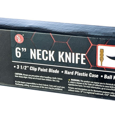 6" Clip Point Neck Knife, Beige Handle/Black Blade, Ball Neck Chain