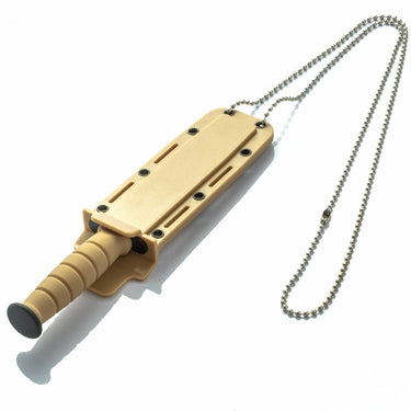 6" Clip Point Neck Knife, Beige Handle/Black Blade, Ball Neck Chain