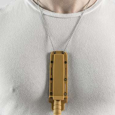 6" Clip Point Neck Knife, Beige Handle/Black Blade, Ball Neck Chain