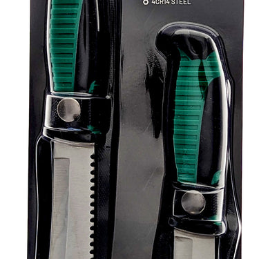Sona Enterprises 2-Piece Hunting Knife Set with Green Rubberized Handle