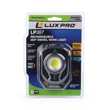 LuxPro Rechargeable 1000 Lumen 360° Swivel LED Work Light