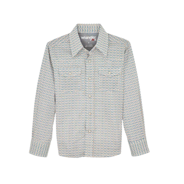 Wrangler Boy's 20X Advanced Comfort Shirt (Rustic Brown/Teal) Size M