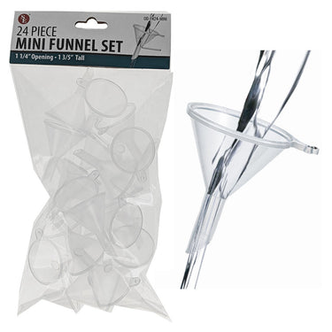 24-Piece Mini Clear Funnel Set ,(1-1/4" Opening & 1.3/5" Tall) Food-Grade