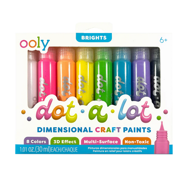 Ooly Dot-a-Lot 3D Dimensional Craft Paint - Brights - Set of 8
