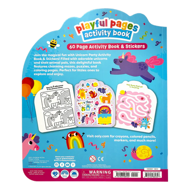 Ooly Playful Pages Activity Book - Games Coloring Stickers - Unicorn Party!