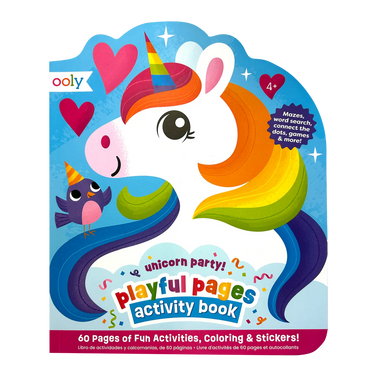 Ooly Playful Pages Activity Book - Games Coloring Stickers - Unicorn Party!