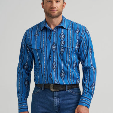 Wrangler Men's Checotah Western Classic Fit Long Sleeve Snap Shirt (Denim Blue) Size XL