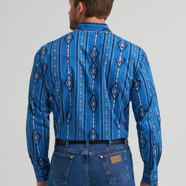 Wrangler Men's Checotah Western Classic Fit Long Sleeve Snap Shirt (Denim Blue) Size XL