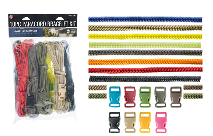 10Pc- 10' Paracord Bracelet Making Kit with Matching Buckles