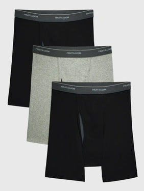 Fruit of the Loom Men's Eversoft®  CoolZone® Fly Boxer Briefs 3-Pack (Black & Grey) Size M