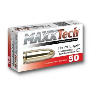 Maxxtech 9mm Ammunition PTGB9MMB 115 Grain Full Metal Jacket 50 rounds