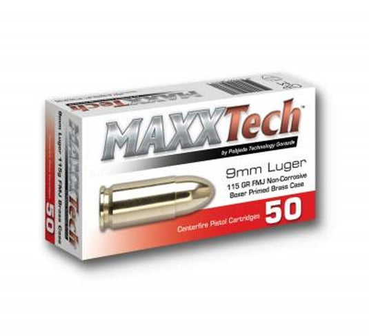 Maxxtech 9mm Ammunition PTGB9MMB 115 Grain Full Metal Jacket 50 rounds