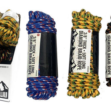 SE 50' x 3/8" Diamond Braid Polyester Rope - 600 lbs Breaking Strength / 200 lbs Working Load