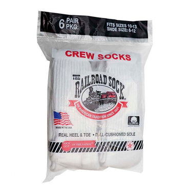 Railroad Socks 6-Pack Solid White Crew Socks