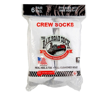 Railroad Socks 6-Pack White Crew Socks Size 10-13