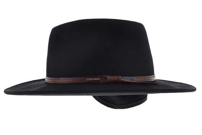 Stetson Bozeman with Earflaps Crushable Black Wool Hat