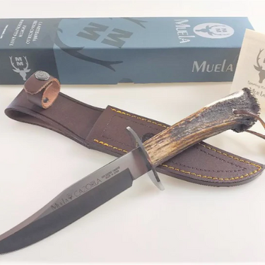 Crown Stag Handle Bowie Knife with Leather Sheath
