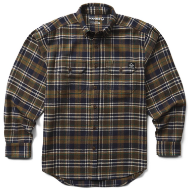 Wolverine Men's Glacier Heavyweight Long Sleeve Flannel Shirt (Black/Olive Plaid) Size XL