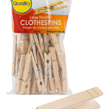 Quality Large Wooden Clothespin - 30 Pack