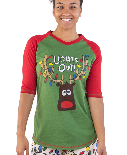 Lights Out! Women's Reindeer Tall Tee Large