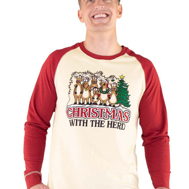 Lazy One Christmas With the Herd Men's Long Sleeve PJ Tee Size L