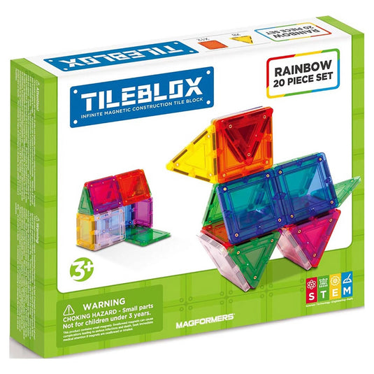 Tileblox Rainbow Multicolor Magnetic Tiles 20 Pieces
