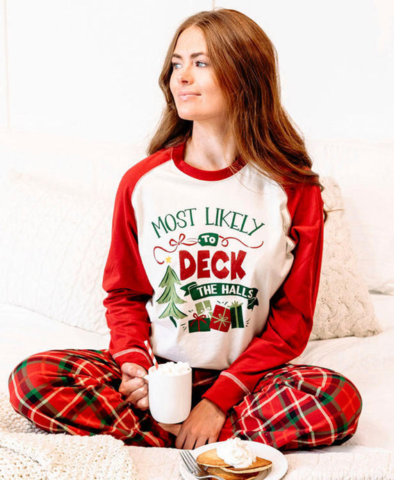 Most Likely Deck The Halls Long Sleeve PJ Tee Medium