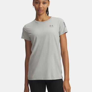 Under Armour Freedom Flag Women's T-Shirt (Titanium/Clay Green) Size L