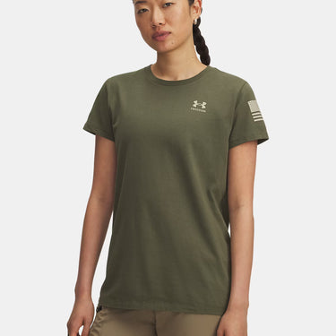 Under Armour Freedom Flag Women's T-Shirt (Marine OD Green/Desert Sand) Size XL