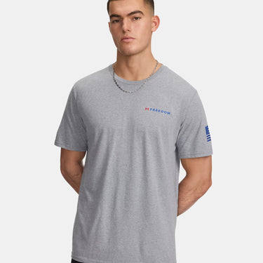 Under Armour Freedom Logo Men's T-Shirt (Steel Light Heather/Royal) Size L
