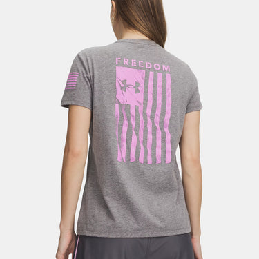 Under Armour Freedom Flag Women's Short Sleeve T-Shirt (Castlerock Light Heather/Prime Pink) Size XL