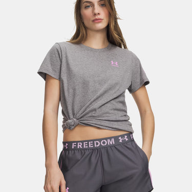 Under Armour Freedom Flag Women's Short Sleeve T-Shirt (Castlerock Light Heather/Prime Pink) Size XL